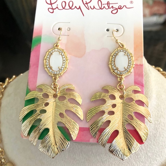 LILLY PULITZER EARRINGS NWT EXQUISITE MONSTERA LEAF  ⭐️ JUNGLE VIBE GOLD - Picture 4 of 10